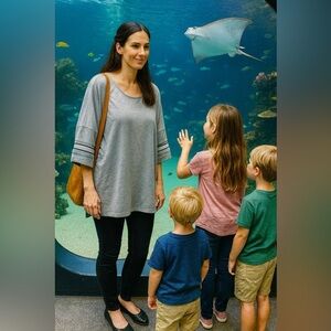 Cable & Gauge W short sleeve Heather grey top w/ navy /vibrant gold thread NWOT